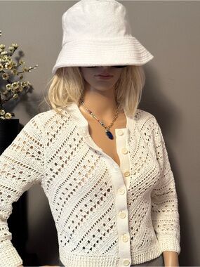 Theory Cream Open-Knit Button-Front Cardigan